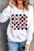 Valentine's Day Checkered Heart Long Sleeve Sweatshirt - Hovatok