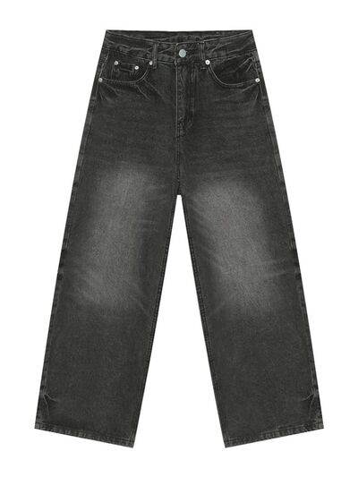 Men's Washed Wide Leg Jeans - Hovatok