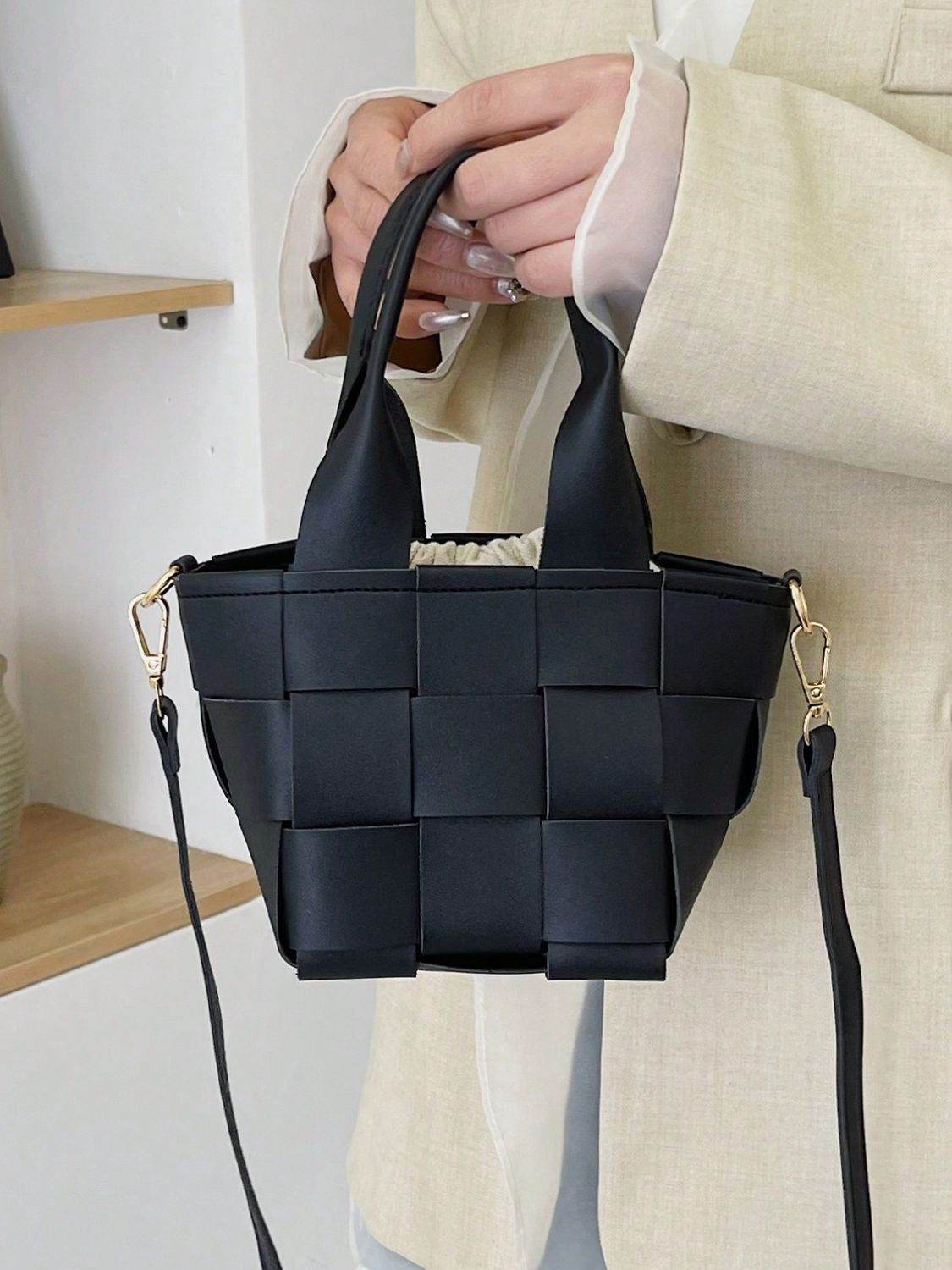PU Leather Braided Bucket Bag - Hovatok