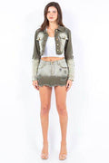 American Bazi Distressed Ombre Washed Cropped Denim Jacket - Hovatok