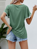 Pom-Pom Trim Flutter Sleeve Round Neck T-Shirt - Hovatok