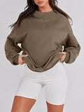 Mock Neck Drop Shoulder Long Sleeve Sweatshirt - Hovatok