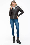 YMI Faux Layered Double-Zipper Jacket with Fuzzy Hood - Hovatok
