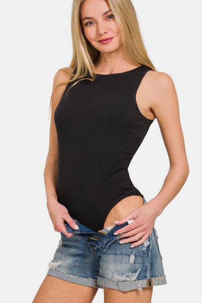 Zenana Ribbed Double Layered Bodysuit - Hovatok