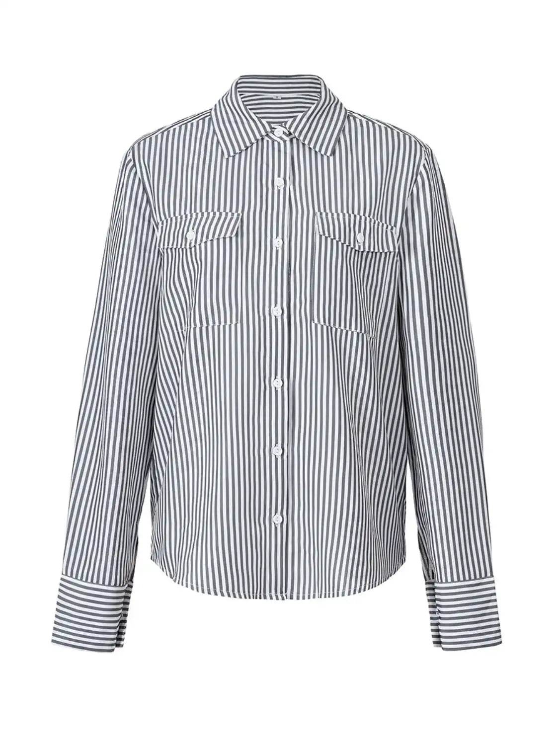 Devine Striped Collared Neck Long Sleeve Shirt - Hovatok