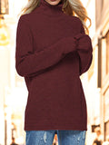 Turtleneck Drop Shoulder Long Sleeve Sweater - Hovatok