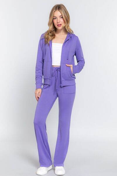 ACTIVE BASIC French Terry Zip Up Hoodie and Drawstring Pants Set - Hovatok