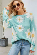 Angel Wings Daisy Print Openwork Round Neck Sweater - Hovatok