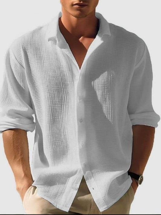Men's Full Size Collared Neck Button Down Long Sleeve Shirt Plus Size - Hovatok