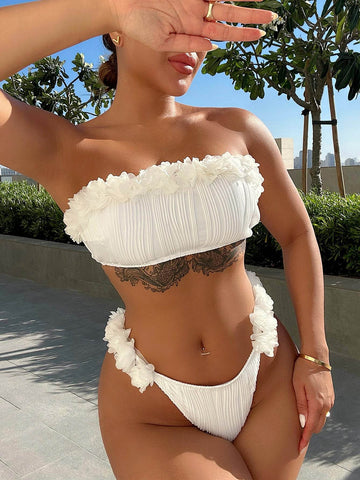 Applique Tie Back Two-Piece Bikini Set - Hovatok