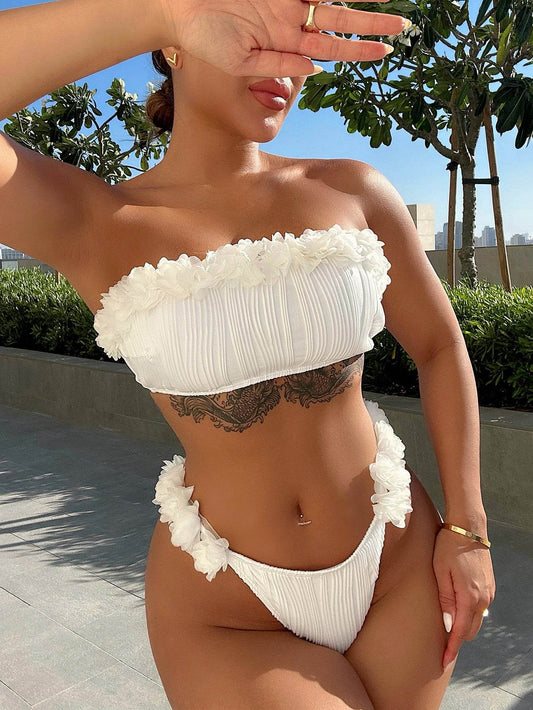Applique Tie Back Two-Piece Bikini Set - Hovatok