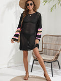 Openwork Contrast Long Sleeve Cover-Up - Hovatok