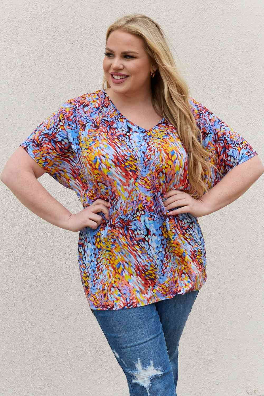 Be Stage Full Size Printed Dolman Flowy Top - Hovatok