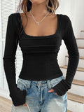 Devine Back Tie Square Neck Long Sleeve Top - Hovatok