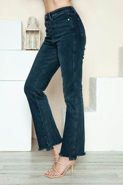 Judy Blue Full Size Button Fly Hem Destroy Straight Jeans - Hovatok