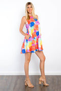Be Stage Abstract Print Ruffle Hem Mini Dress with Pockets - Hovatok