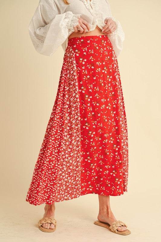Aemi + Co Floral Elastic Waist Maxi Skirt - Hovatok