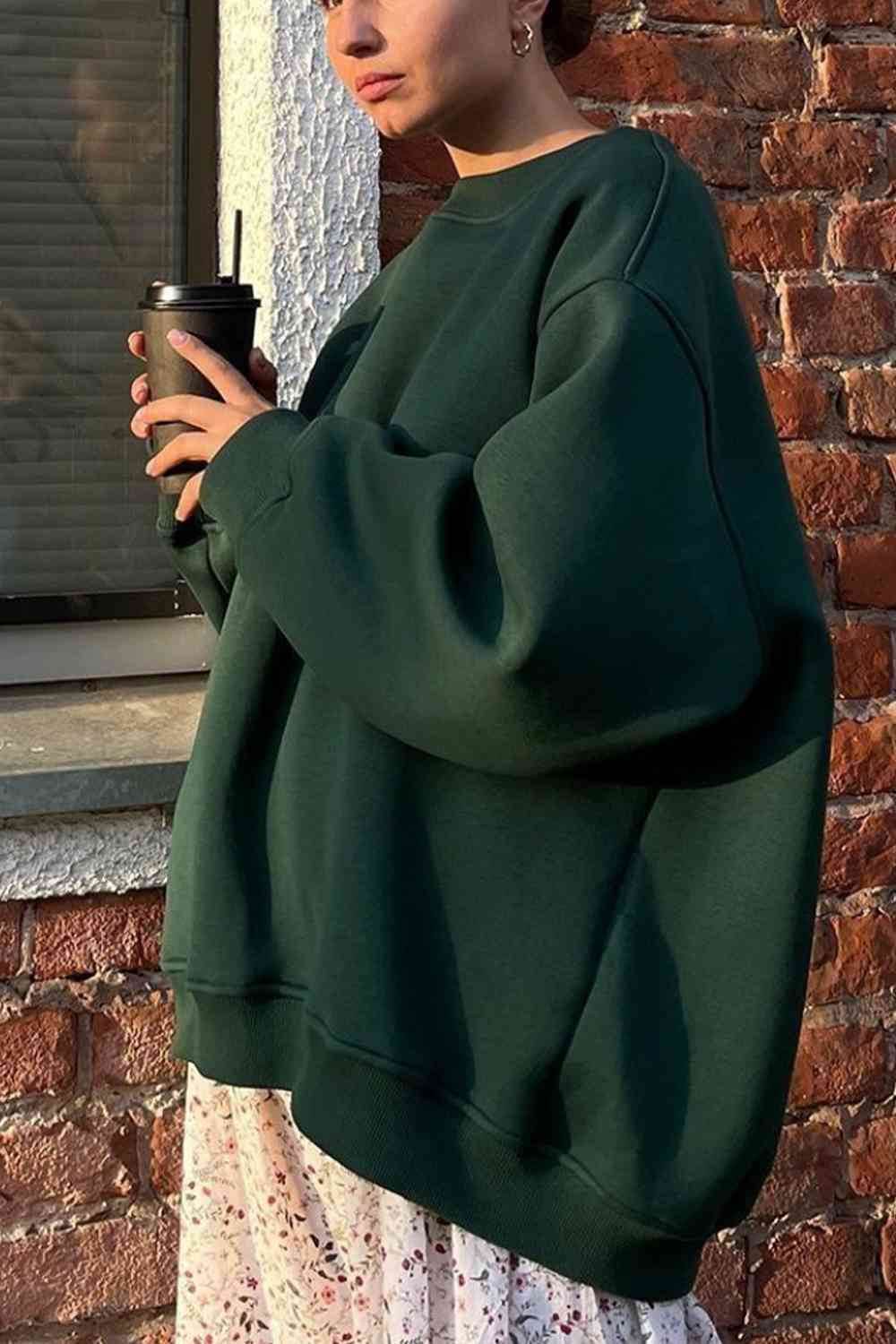 Oversize Round Neck Dropped Shoulder Sweatshirt - Hovatok