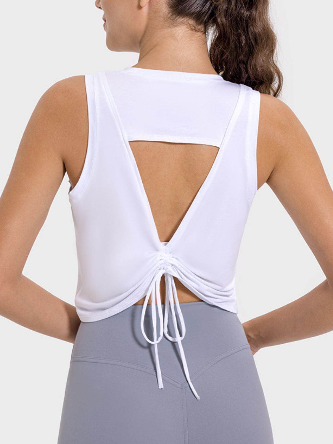 Millennia Drawstring Cutout Round Neck Active Tank - Hovatok