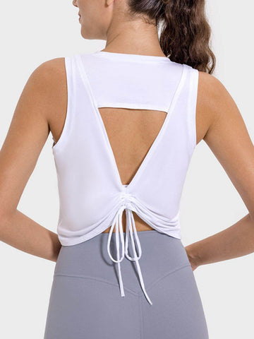 Millennia Drawstring Cutout Round Neck Active Tank - Hovatok