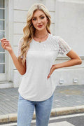 Smocked Round Neck Short Sleeve T-Shirt - Hovatok