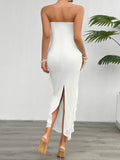 Devine Ruffled Slit Back Tube Maxi Dress - Hovatok