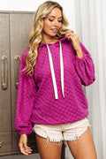 BiBi Brushed Checker Drawstring Long Sleeve Hoodie - Hovatok