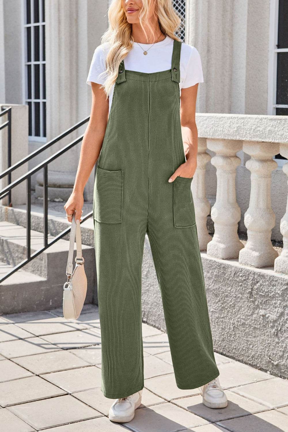 Lovelet Square Neck Wide Strap Overalls with Pockets - Hovatok