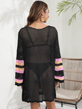 Openwork Contrast Long Sleeve Cover-Up - Hovatok