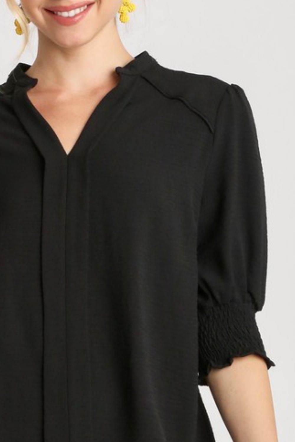 Umgee Full Size Split Neck Boxy Cut Top with Piping Details Plus Size - Hovatok