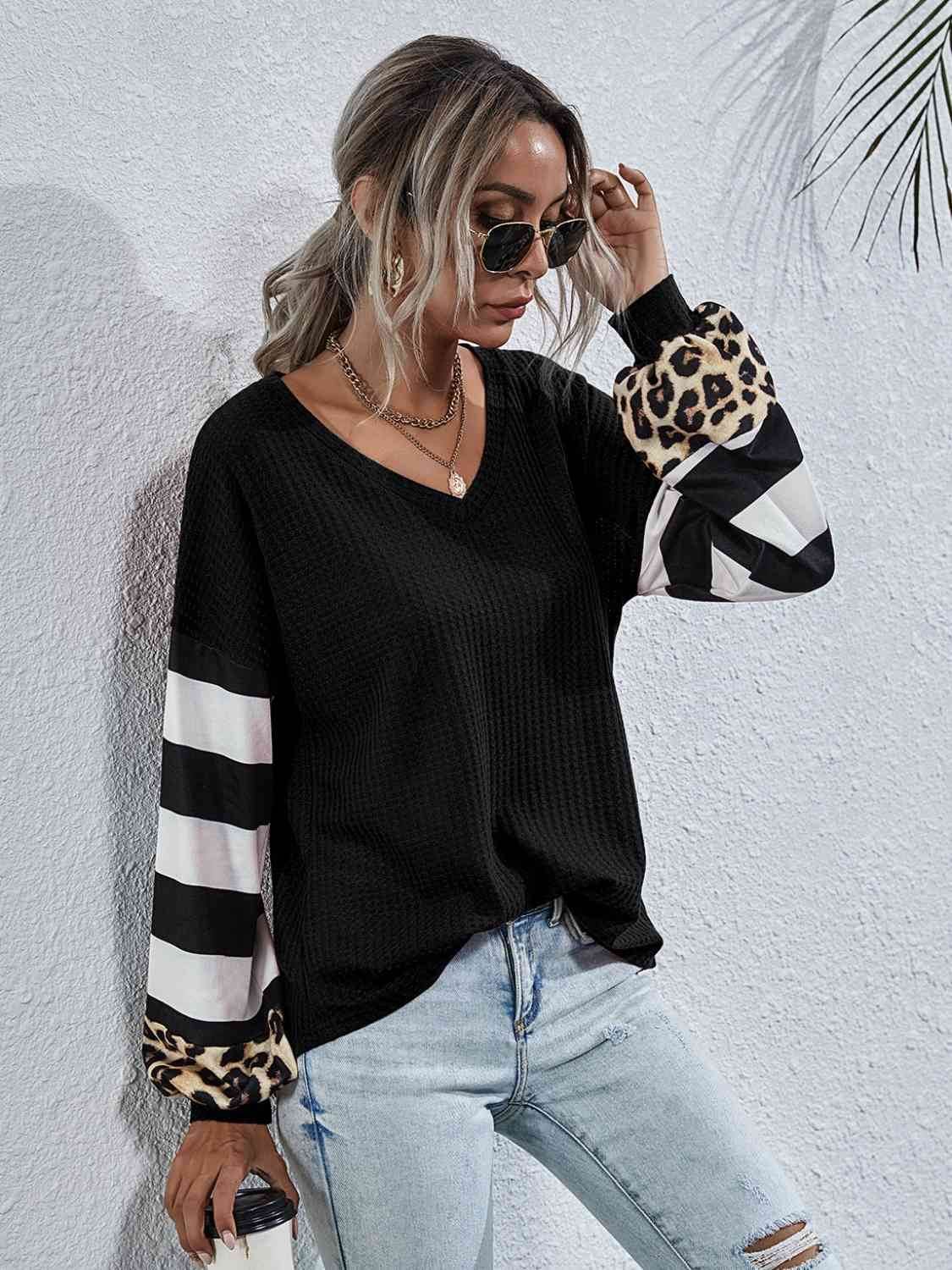 Leopard Striped Waffle-Knit Top - Hovatok