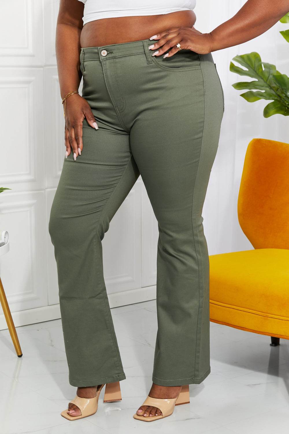 Zenana Clementine Full Size High-Rise Bootcut Jeans in Olive - Hovatok