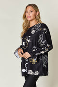 Double Take Full Size Printed Flounce Sleeve Blouse - Hovatok