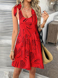 Devine Printed Tie Shoulder Overalls with Pockets - Hovatok