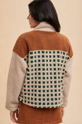 Annie Wear Plaid Zip Up Drop Shoulder Sherpa Jacket - Hovatok