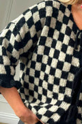 Double Take Tied Checkered Dropped Shoulder Flounce Sleeve Cardigan - Hovatok