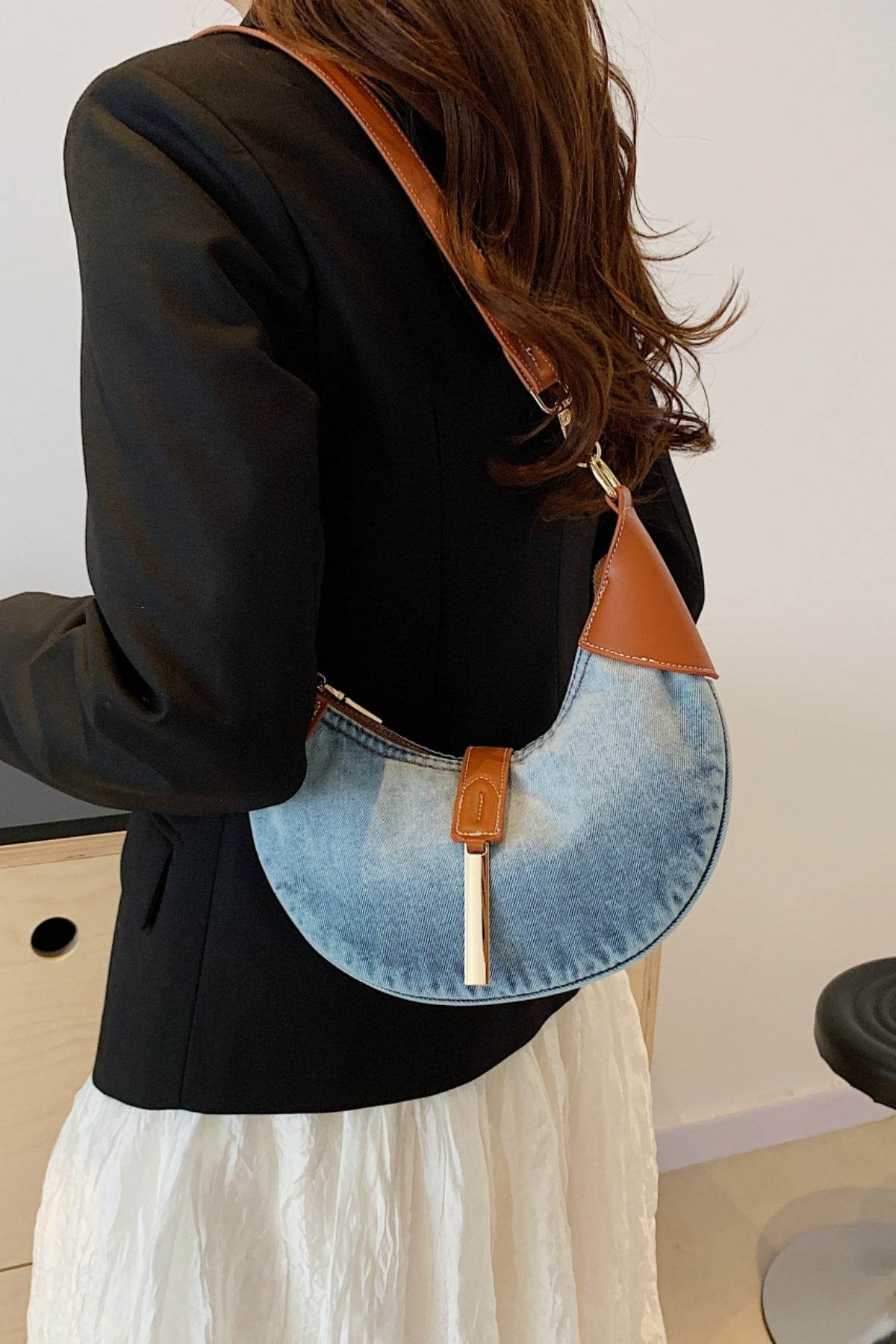 Contrast Denim Shoulder Bag - Hovatok