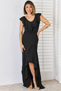 Ruffled V-Neck High-Low Dress - Hovatok