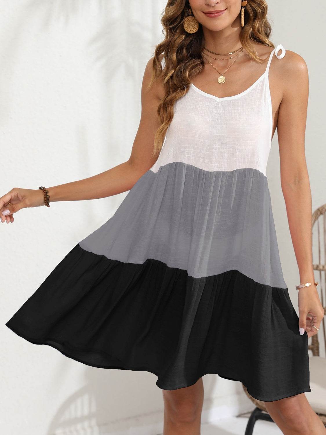 Color Block Spaghetti Strap Cover-Up Dress - Hovatok