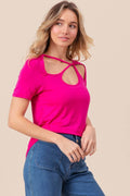 BiBi Cutout Asymmetrical Neck Short Sleeve T-Shirt - Hovatok