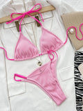 Ribbed Tie Back Bikini Set - Hovatok