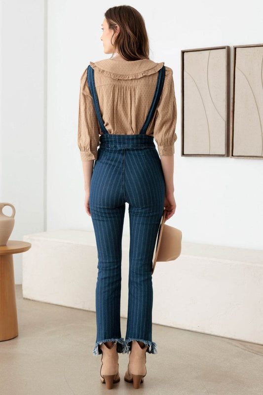 Litz La Striped Stretched Suspender Denim Overalls - Hovatok