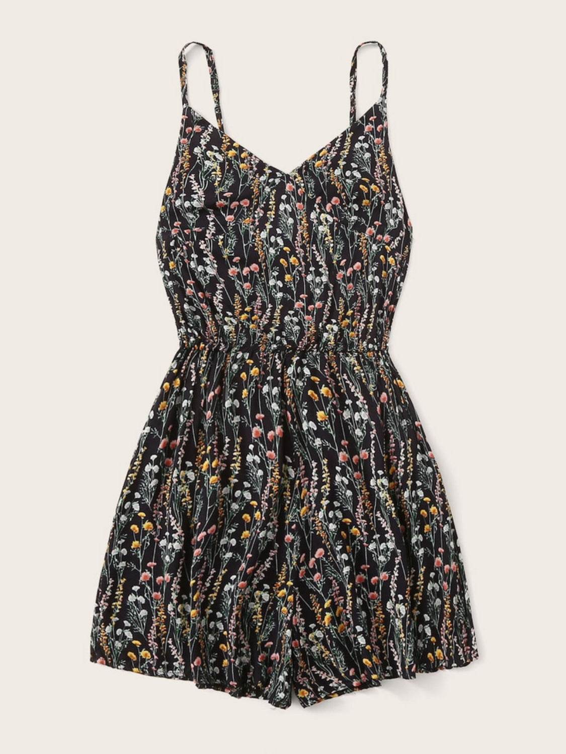Printed V-Neck Spaghetti Strap Romper - Hovatok