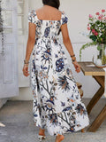 Devine Smocked Printed Short Sleeve Maxi Dress - Hovatok