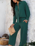 Devine Collared Neck Long Sleeve Top and Pants Set - Hovatok