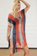 Tassel Color Block V-Neck Cover Up - Hovatok