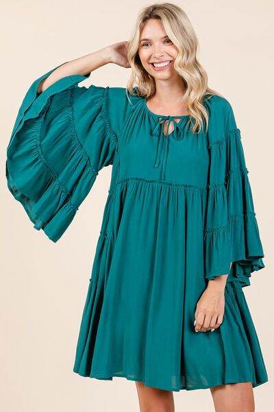 Mittoshop Frill Tie Neck Bell Sleeve Dress - Hovatok