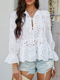 Devine Tie Front Flounce Sleeve Peplum Blouse - Hovatok