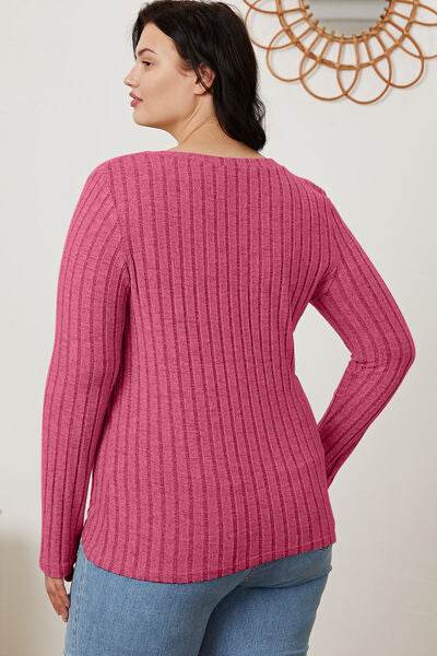 Basic Bae Full Size Ribbed V-Neck Long Sleeve T-Shirt - Hovatok