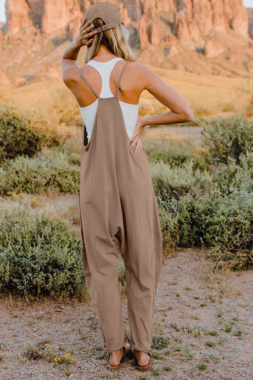 Double Take Full Size V-Neck Sleeveless Jumpsuit with Pockets - Hovatok
